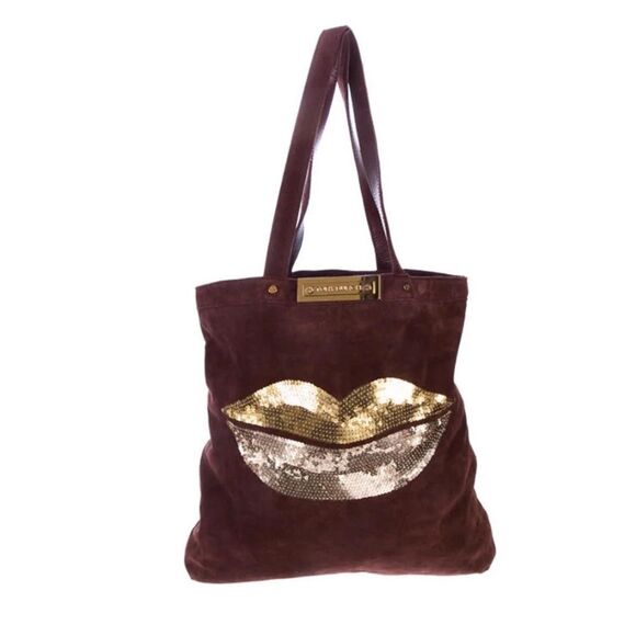 Tory Burch Brown Suede with Sequins Lips Tote Bag